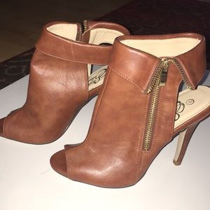 Peep toe bootie heels